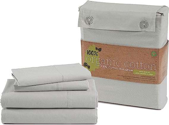 100% Organic Cotton Pure White Full Sheets Set 4-Piece Long Staple Percale Weave