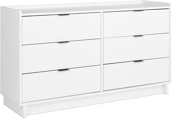 Gray Double Dresser for Bedroom 6 Drawer Wide Chest