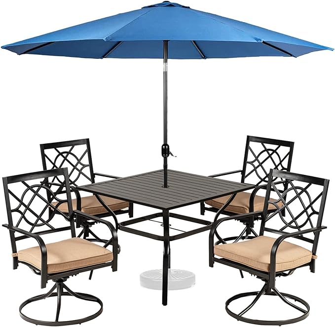Outdoor Dining Set Metal Swivel Cushioned Chairs Patio Furniture Sets