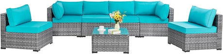 5 Pieces Outdoor Patio Sectional Sofa Couch, Silver Gray PE Wicker Furniture