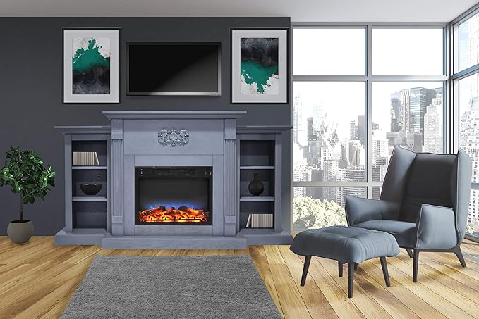 Sanoma 72'' Electric Multi Color LED Fireplace with Charred Log Insert