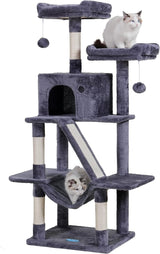 Cat Tree, 57" Cat Tower with Scratching Posts, Multi-Level with hammocks, Toys