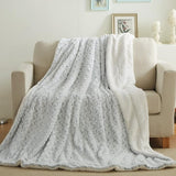 Soft Warm Tan Brown Blue Russian Lynx Faux Fur White Sherpa Bed Blanket