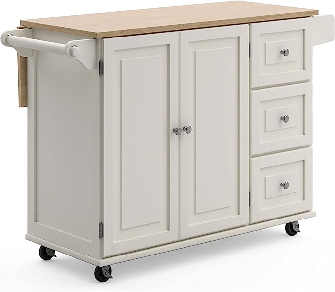 Dolly Madison Kitchen Cart with Wood Top and Drop Leaf Breakfast Bar