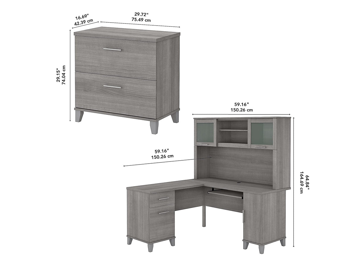 Somerset 60W Desk with Frosted Glass Doors in Fresh Walnut Finish
 dimensions