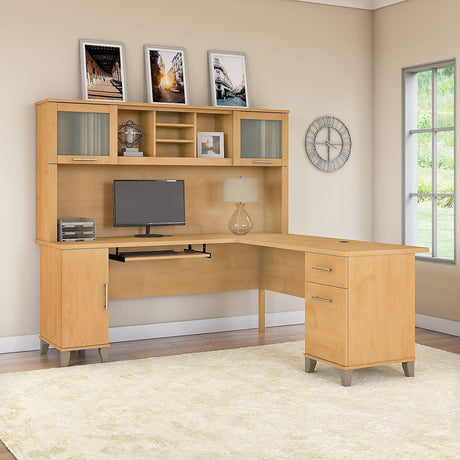 Somerset 72W L-Shaped Desk with Hutch in Maple Cross