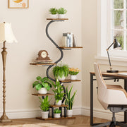 Space-saving black metal plant shelf with LED lights