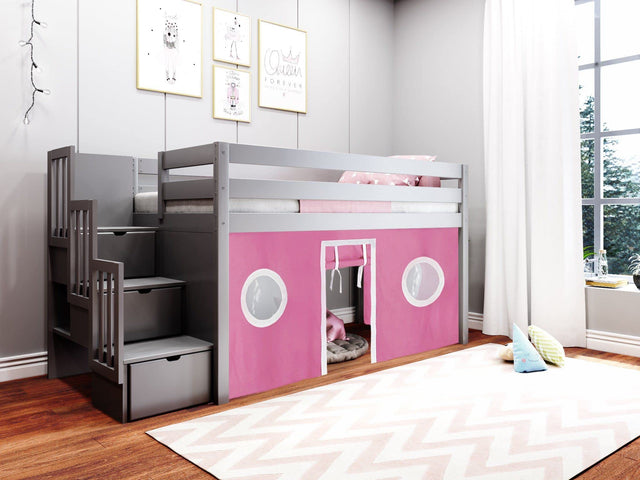 Space-saving loft twin bed setup for children’s bedroom.