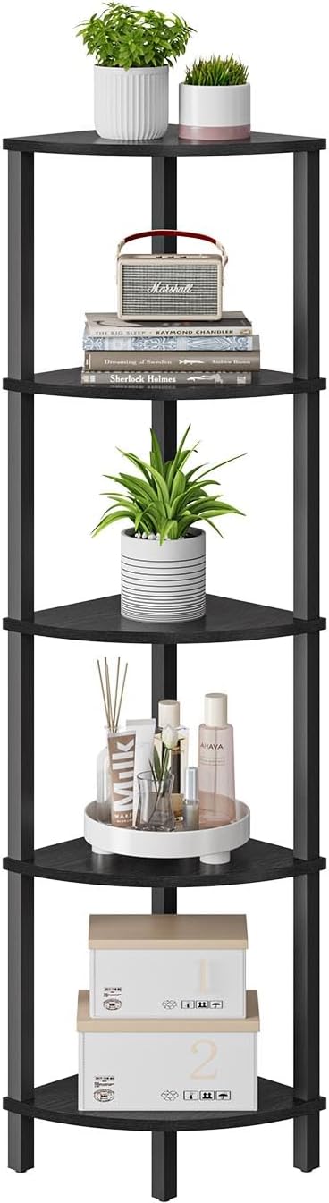 Space-saving metal and wood corner bookshelf for home and office