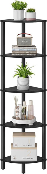 Space-saving metal and wood corner bookshelf for home and office