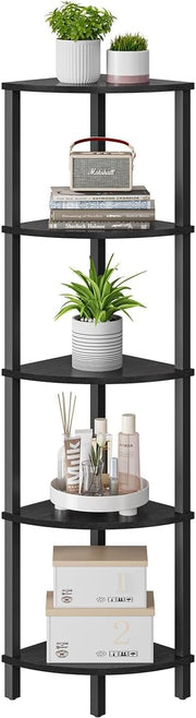 Space-saving metal and wood corner bookshelf for home and office