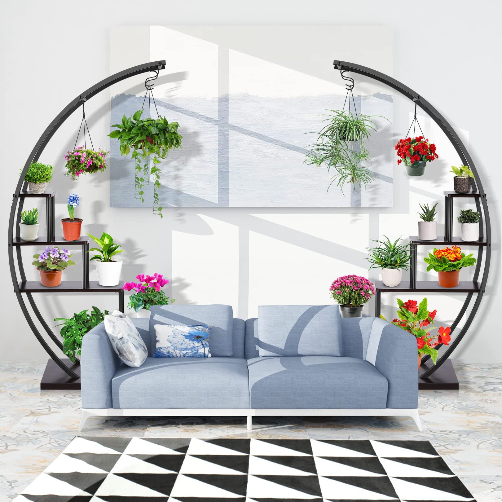 Space-saving semicircle plant display with durable design