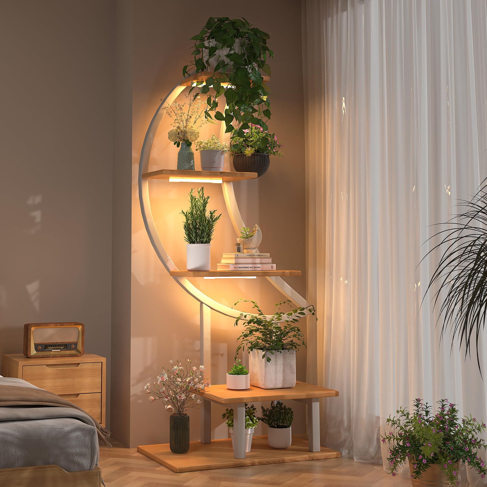 Space-saving tall corner plant stand for home and office