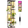Space-saving wooden and metal plant shelf with full-spectrum lighting