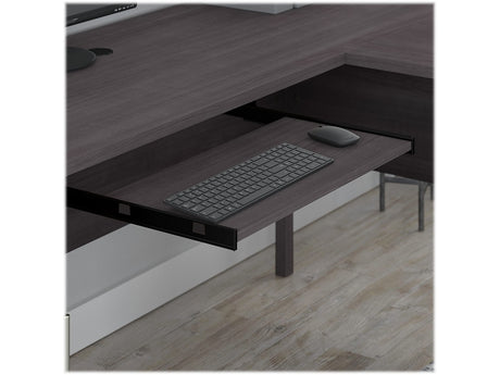 Spacious 72-inch L-shaped desk with built-in storage hutch