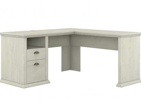 Spacious L-Shaped Office Desk in Antique Cherry Finish
