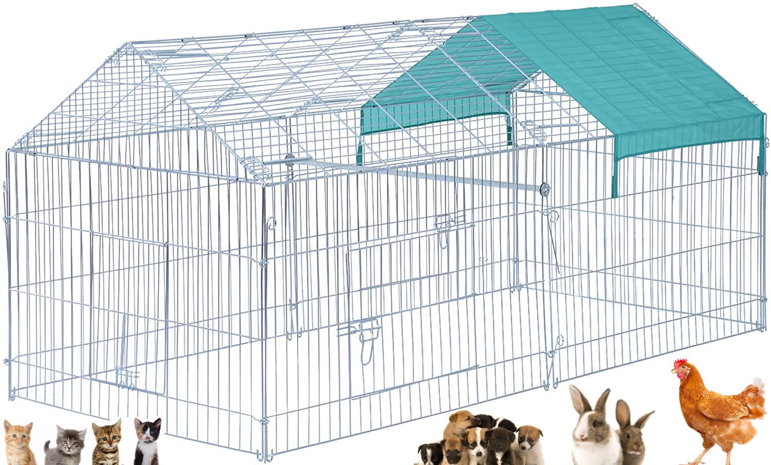 Spacious metal animal pen with secure side door access