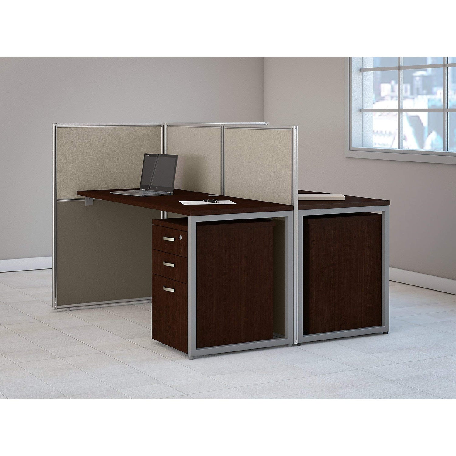 Spacious workstation with lockable storage drawers and sturdy privacy panels