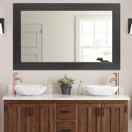 Hand-Made Wooden Spliced Wall Mirror for Bathroom, Rustic Farmhouse Vanity Mirror