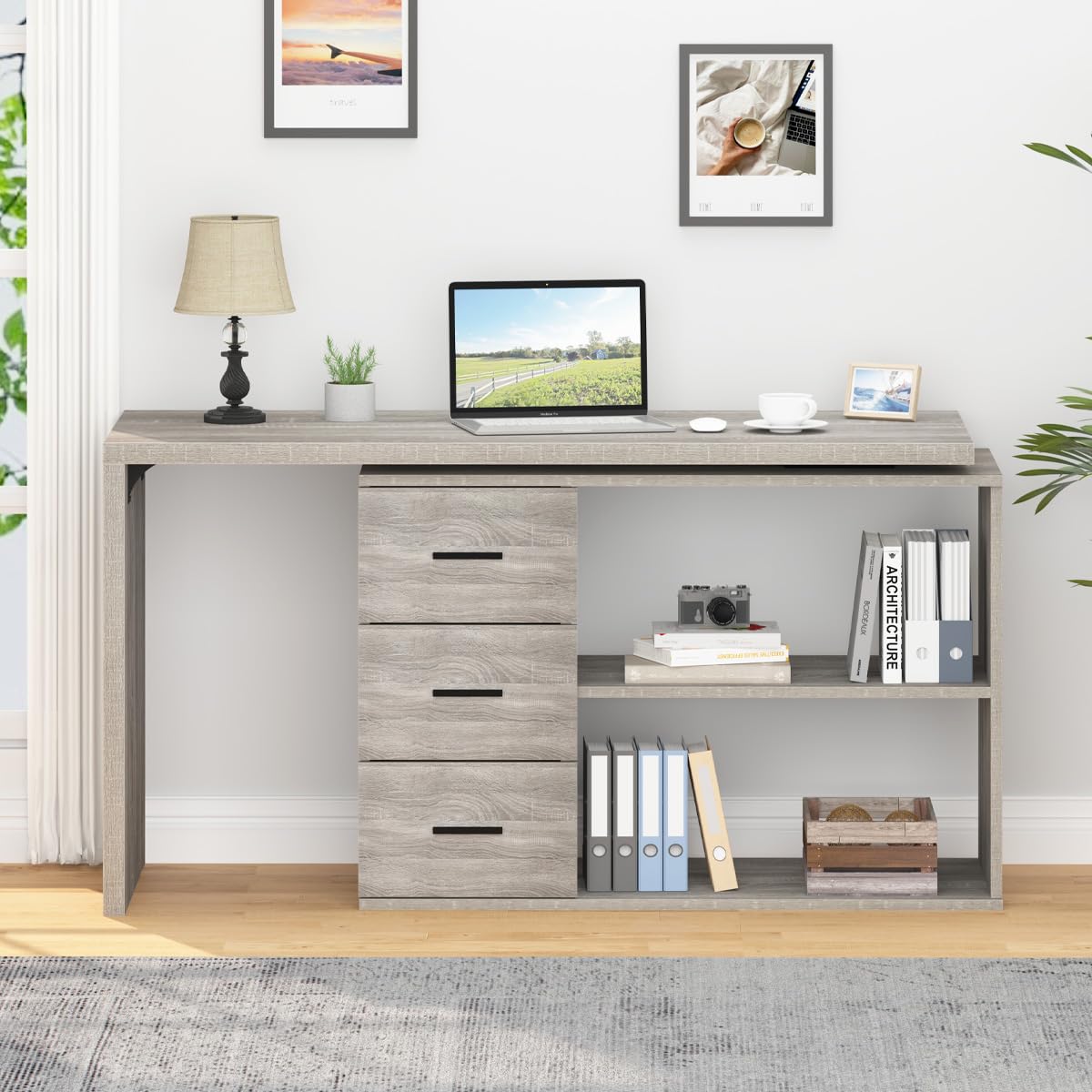 Storage Shelves and Drawers of TitanEdge L-Shaped Desk