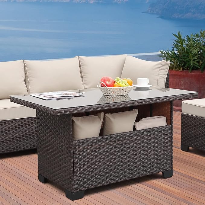 Outdoor PE Wicker Coffee Table - Resin Rattan Patio Table