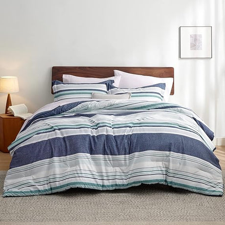 Plaid Comforter Set - Bedding Comforter Set Queen, Reversible Blue Buffalo