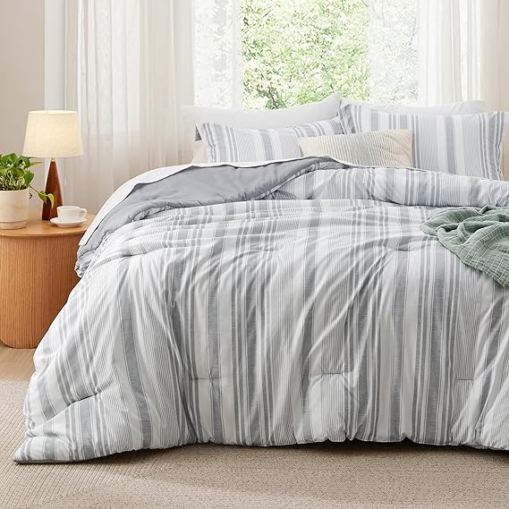 Plaid Comforter Set - Bedding Comforter Set Queen, Reversible Blue Buffalo