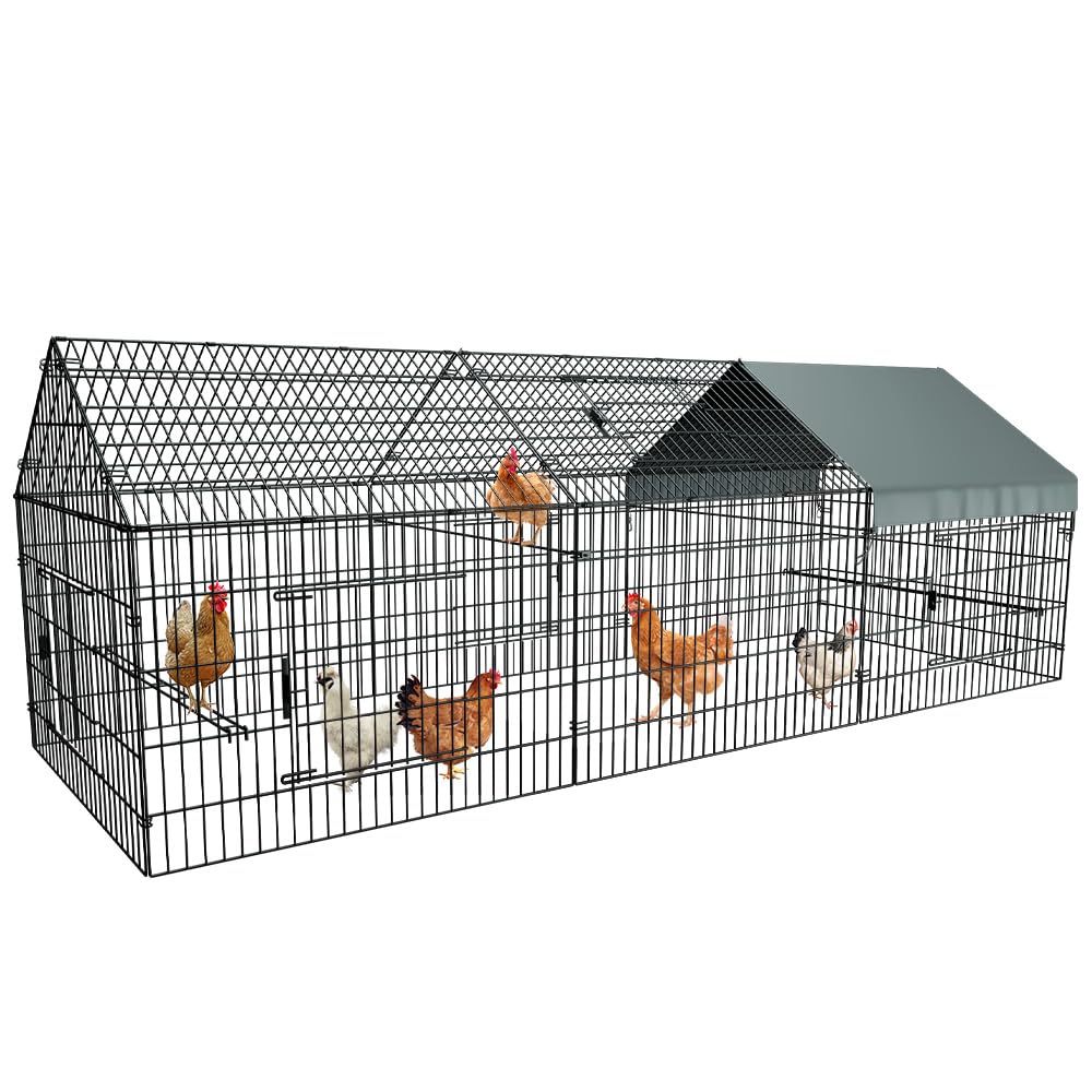 SunShield foldable metal chicken pen with UV-resistant roof