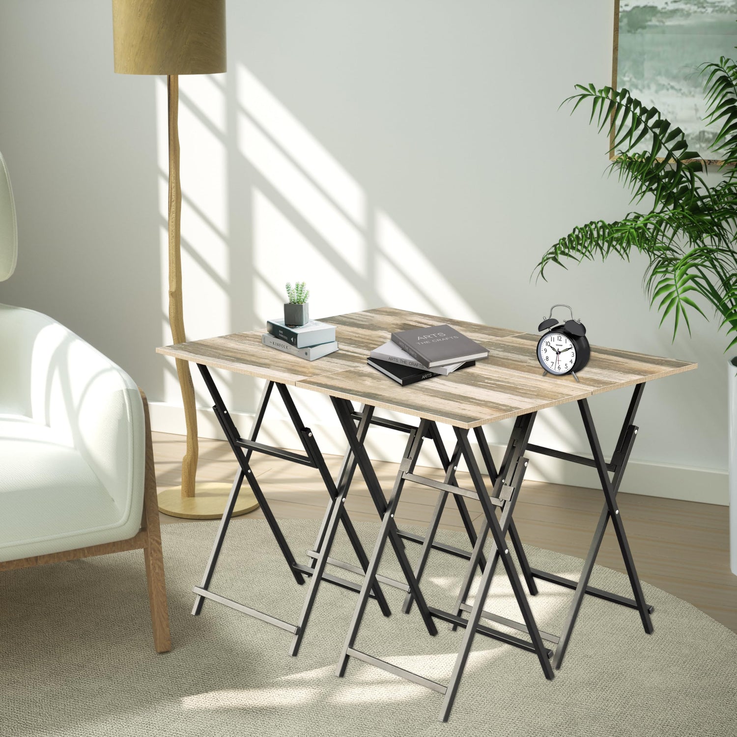 TableTide 4-piece folding TV tray table set with stand – imitation rock wood finish