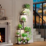 Tall indoor plant shelf with adjustable LED grow lights
