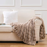 Soft Faux Rabbit Fur Throw Blanket - 50" x 60", Elegant Ruched Design Blanket