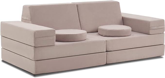 Kids Foam Couch Set 10 Pieces Sand Beige Miss Fabric