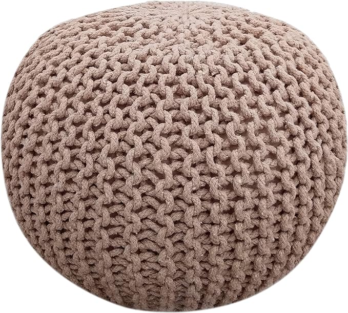 Frelish Decor Round Pouf Ottoman Hand Knitted Cotton Pouf Footrest