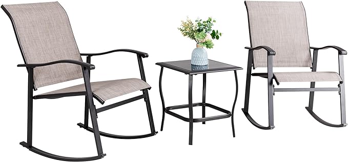 3 Piece Outdoor Rocking Bistro Set, Textilene Fabric Small Patio Furniture Set