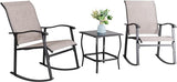 3 Piece Outdoor Rocking Bistro Set, Textilene Fabric Small Patio Furniture Set