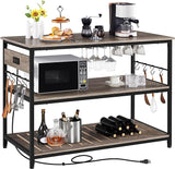 Kitchen Island with Power Outlet, Rolling Kitchen Cart with Wine Rack