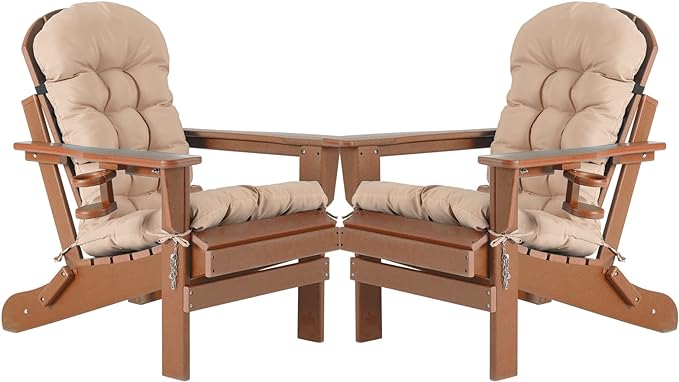 Folding Adirondack Chairs Set of 2 with Cushion with Cup Holde