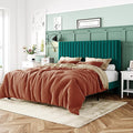 Queen Bed Frame, Velvet Upholstered Platform Bed with Vertical Channel Tufted Headboard