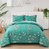 7 Pieces Floral Reversible Bed in a Bag Gold and Blue Leaves Bedding Set