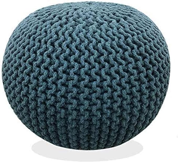 Frelish Decor Round Pouf Ottoman Hand Knitted Cotton Pouf Footrest