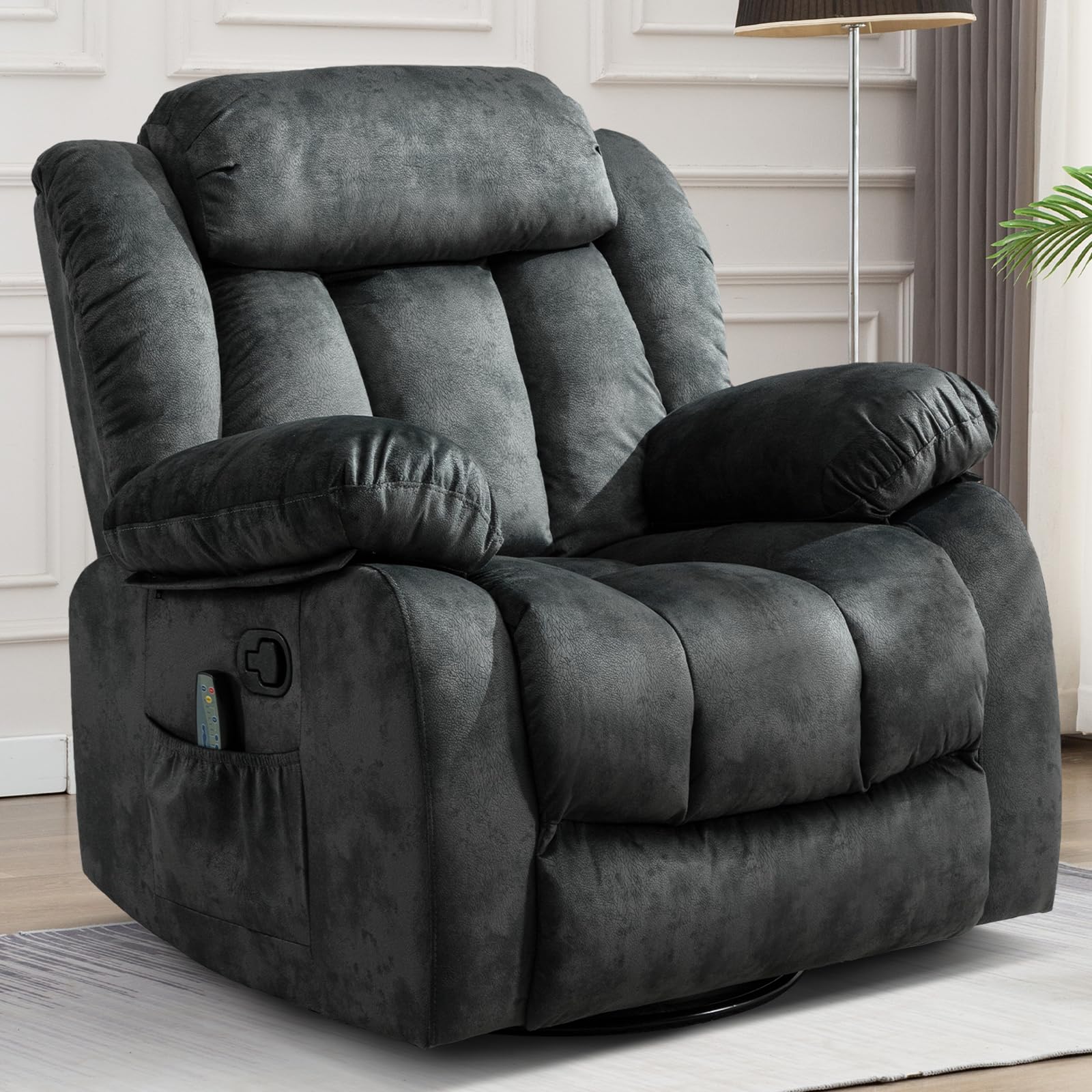 ThermaGlide Swivel Rocker Recliner Chair in Grey Front View