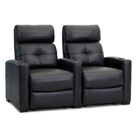 Triple power home theater recliner in grey leather with LED headrest

