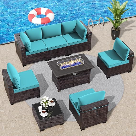 Outdoor Patio Furniture Set with Propane Fire Pit Table