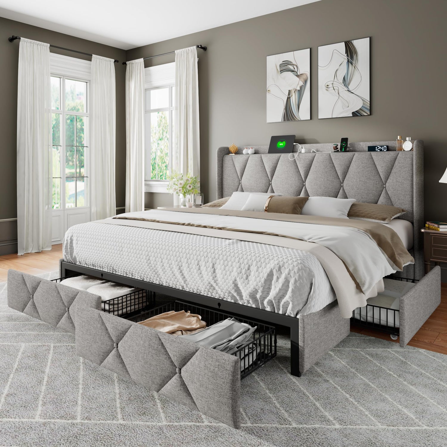 Upholstered Storage Bed with USB Ports