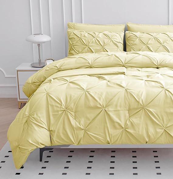 King Comforter Set – 7 Piece Bed in a Bag – Pinch Pleated King Size Bedding Set with Comforter