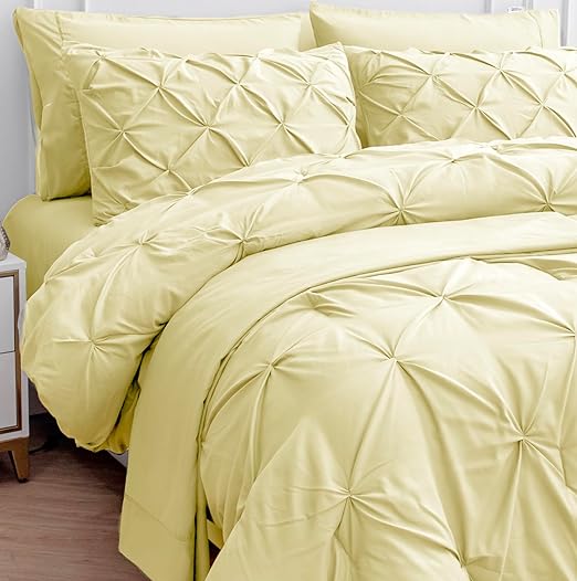 King Comforter Set – 7 Piece Bed in a Bag – Pinch Pleated King Size Bedding Set