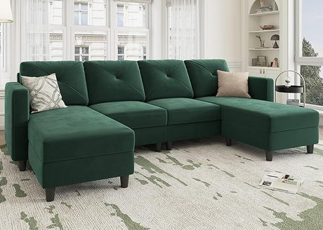 U Shaped Sectional Couch Velvet 4 Seater Sofa