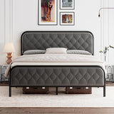 Full Size Bed Frame, Upholstered Bed Frame with Diamond Tufted Headboard