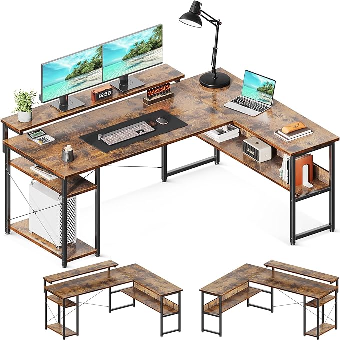 Corner Computer Desk, 61" Reversible L Shaped Desk