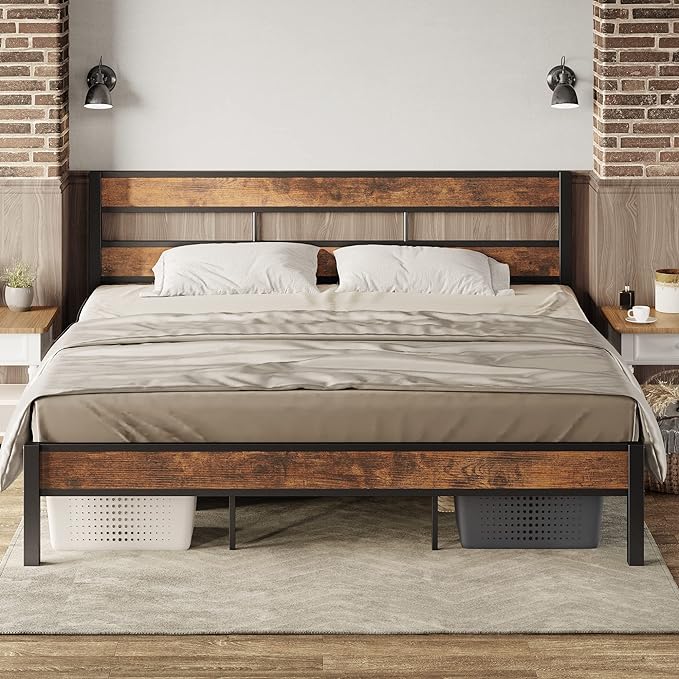 King Bed Frame and Headboard, Easy Assembly, Noise-Free, No Box Spring Needed